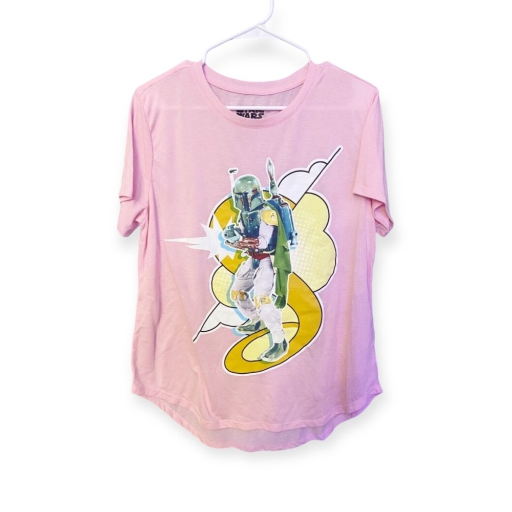 Star Wars Juniors XXL Pink Boba Fett Graphic Short Sleeve T‑Shirt